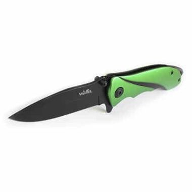 WALLIS Navaja con mango S.O.S. metal verde con clip, hoja lisa de 7.8 cm de largo